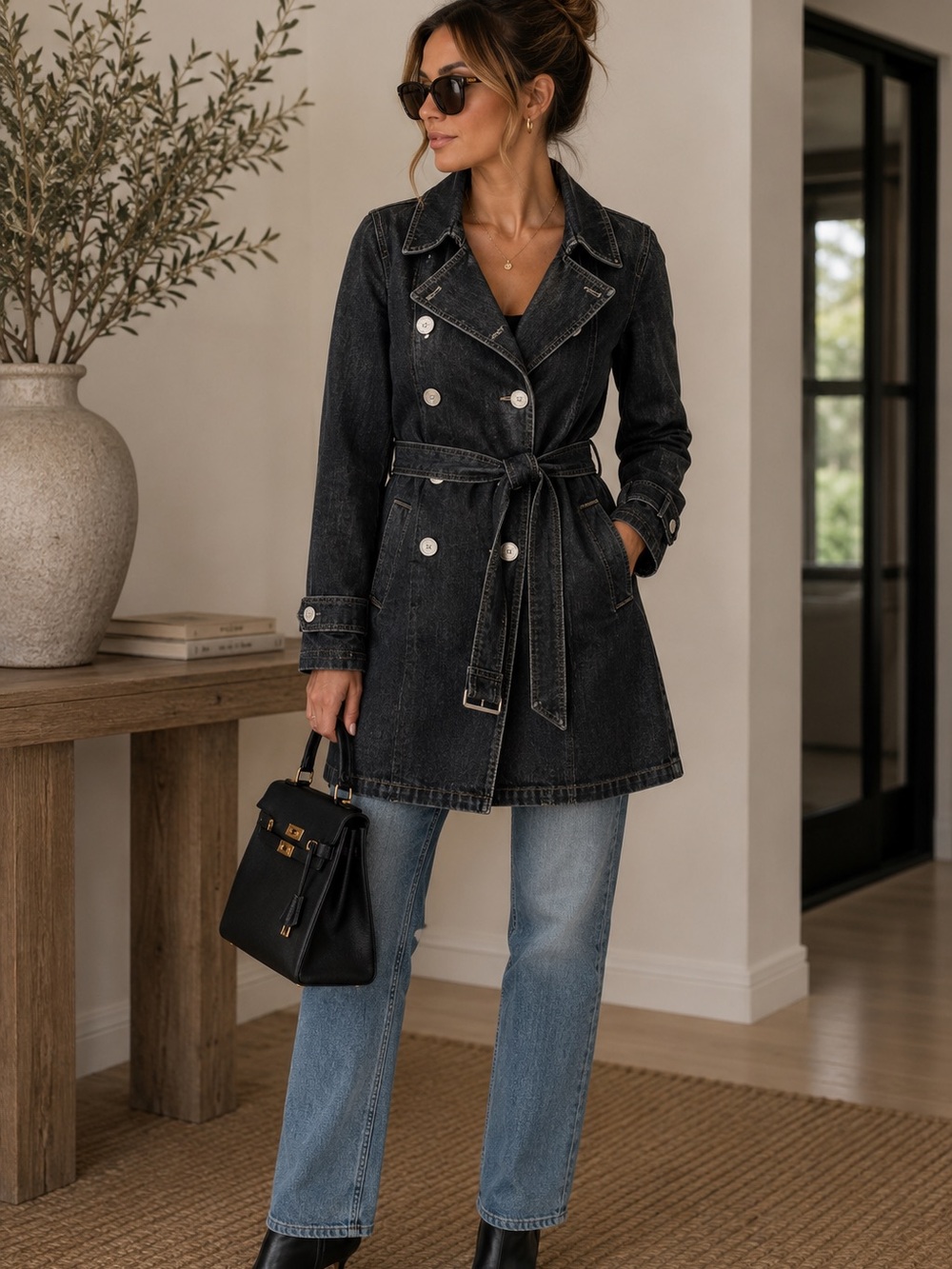 Lauren Ralph Lauren Black Denim Belted Jacket